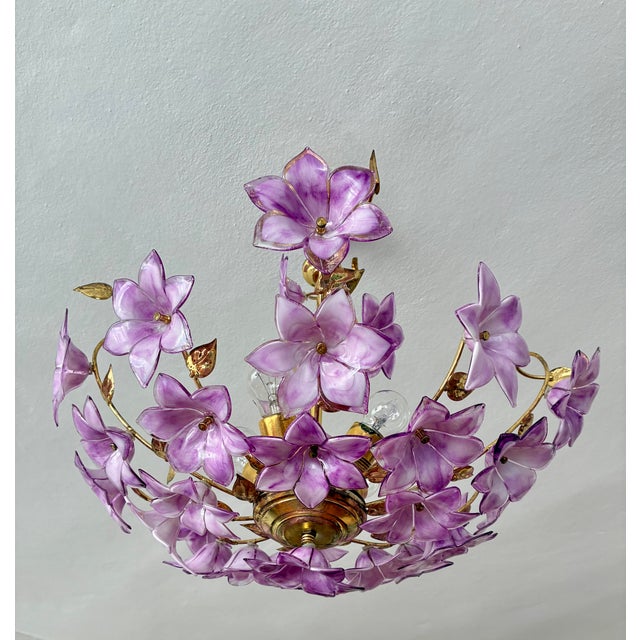 1980s 1980s Italian Style Hand-Painted Pink and Purple Murano Glass Floral Chandelier - 4-Light⁠ For Sale - Image 5 of 18