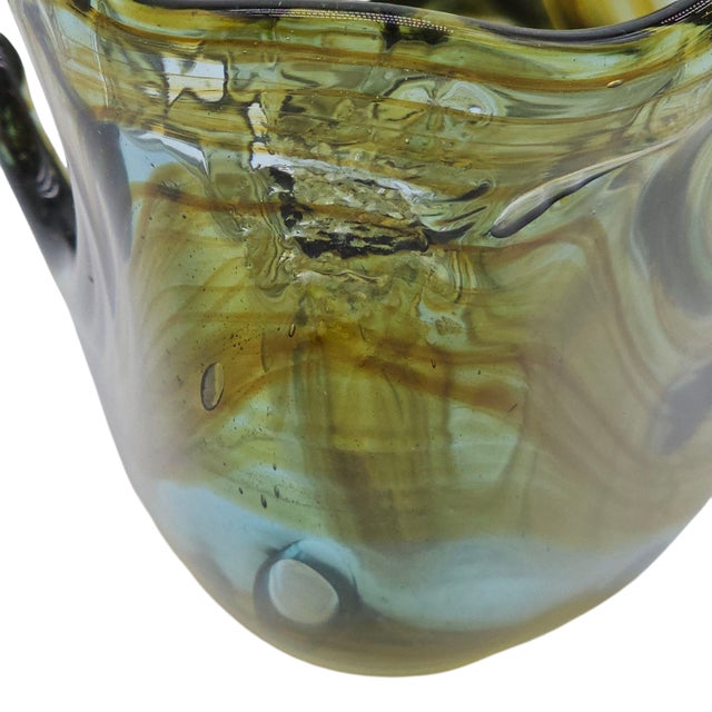 Mid-Century Hand Blown Murano Art Glass Swan Dish in Green and Copper Swirl For Sale - Image 9 of 9