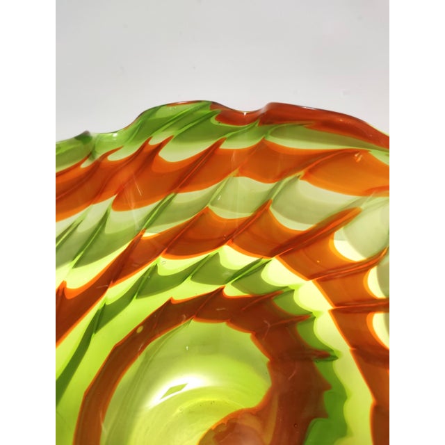 Vintage Italian Green and Orange Murano Glass Vase from Fratelli Toso, 1980s For Sale - Image 10 of 13