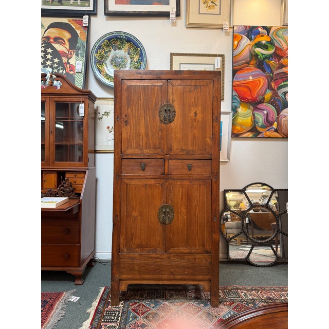 Chinese Chinese Elm Two-Tier Cabinet, Vintage For Sale - Image 3 of 14