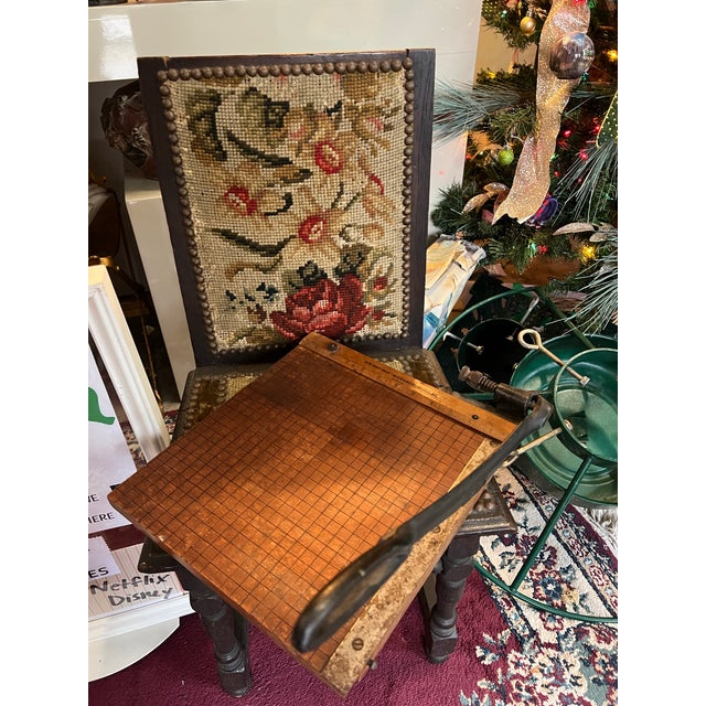 Brown Wooden Vintage Industrial Paper Cutter With Metal Handle For Sale - Image 8 of 10