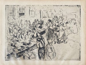 Max Liebermann, German Impressionist Marketplace Etching, 1928
