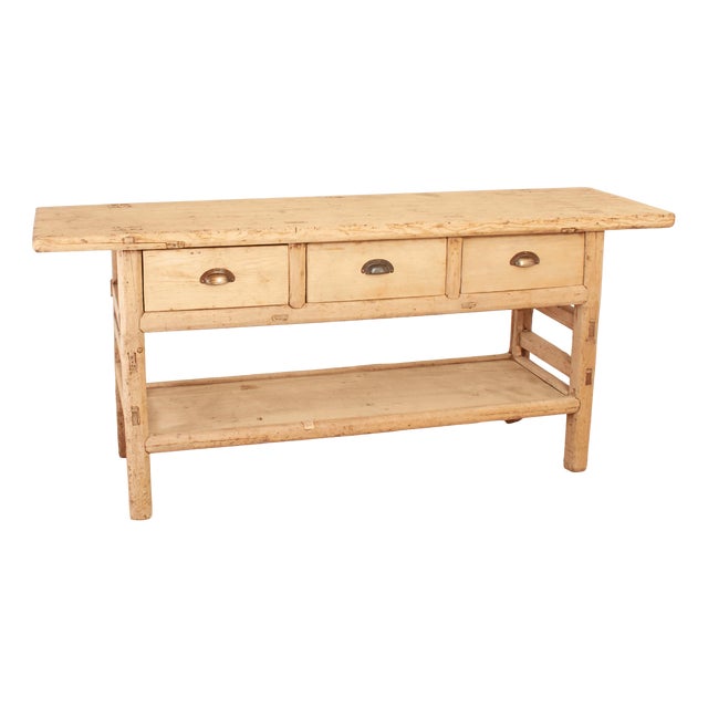 Large Antique Rustic Elm Console Table For Sale