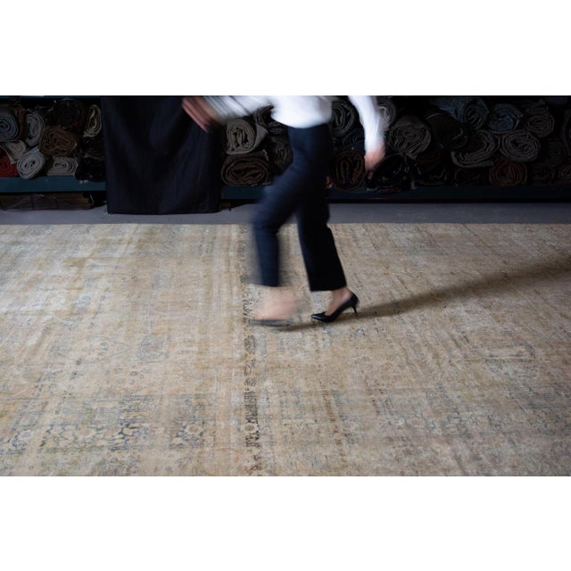 Antique Oversized Allover Botanical Design Beige Tan Blue Wool Hand-Knotted Rug 1920s - 10’11” X 16’2” For Sale - Image 4 of 10