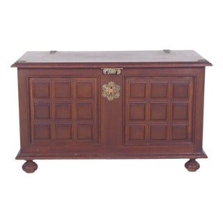 Vintage Portuguese Dark Wood Chest, 1920s For Sale