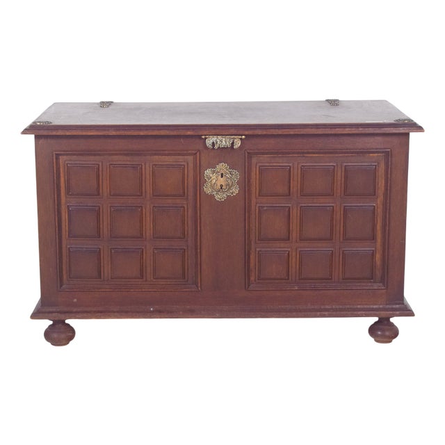 Vintage Portuguese Dark Wood Chest, 1920s For Sale