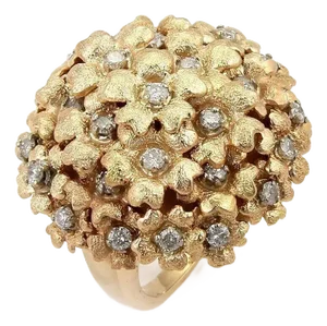 Diamonds Cluster Tremblant Floral Large Round Top 18k Gold Ring, Size 7