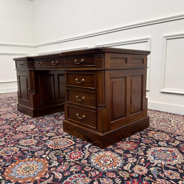 Classic English Desk Green Leather Inlay For Sale - Image 6 of 18