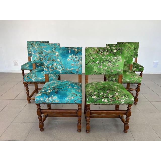 Dimensions: H 37.3” x W 19.5” x D 16.5” x SH 21" Set of 6 Louis XIII dining chairs with original Chinoiserie style...