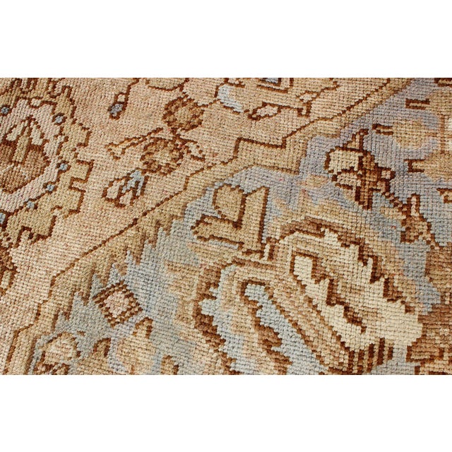 Brown Vintage Turkish Gallery Runner in Goldish Tone, L. Blue, Brown and Warm Colors For Sale - Image 8 of 11