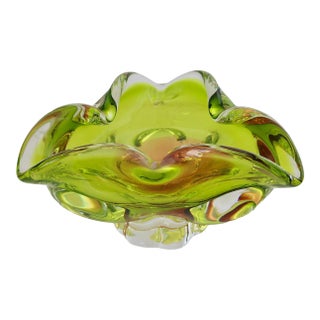 Midcentury Poison Green Murano Glass Bowl For Sale