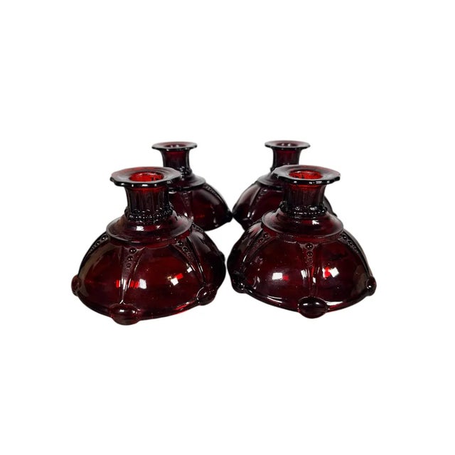 Vintage Anchor Hocking Royal Ruby Red Candlestick Holders, Set of 4 For Sale - Image 9 of 11