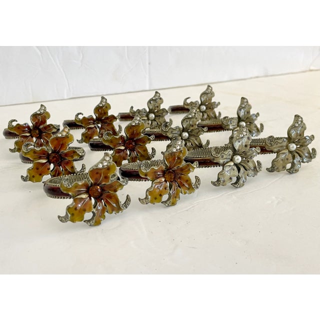 Metal Pink and Red Flowers Napkin Rings - Set of 12 For Sale - Image 7 of 13