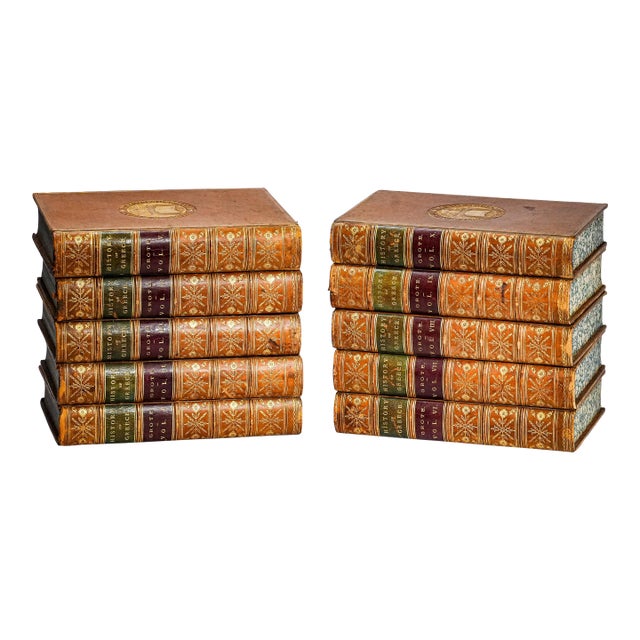 Set of 10, History of Greece by George Grote Complete 10 Volume Full Leather Antique Book Set For Sale