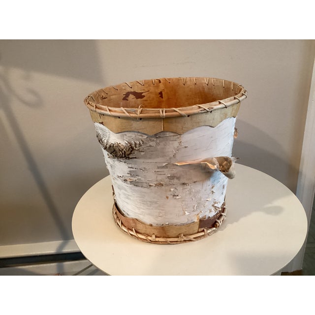 White Large Birchbark Wastebasket in the Style of Baskets Made by Native American Arts and Crafts For Sale - Image 8 of 15