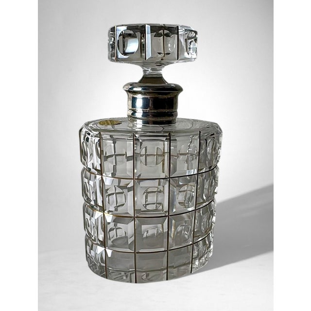 Mid 20th Century Art Deco Cut Crystal Decanter With 925 Silver Collar by Cacchione Milan For Sale - Image 4 of 18