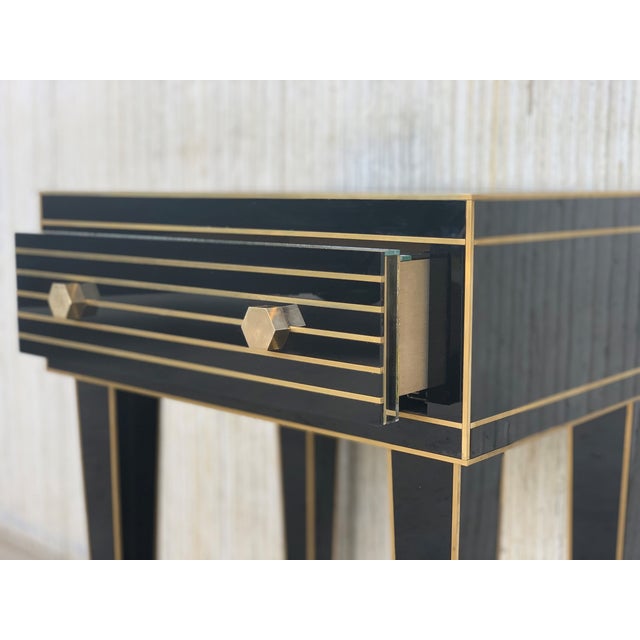 New Mirrored Nightstand in Black Mirror and Chrome With One Drawer