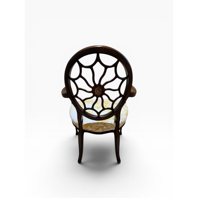 Light Yellow 1990s Hepplewhite Style Spider Back Armchair With “Balloon De Neumours” Upholstery For Sale - Image 8 of 14