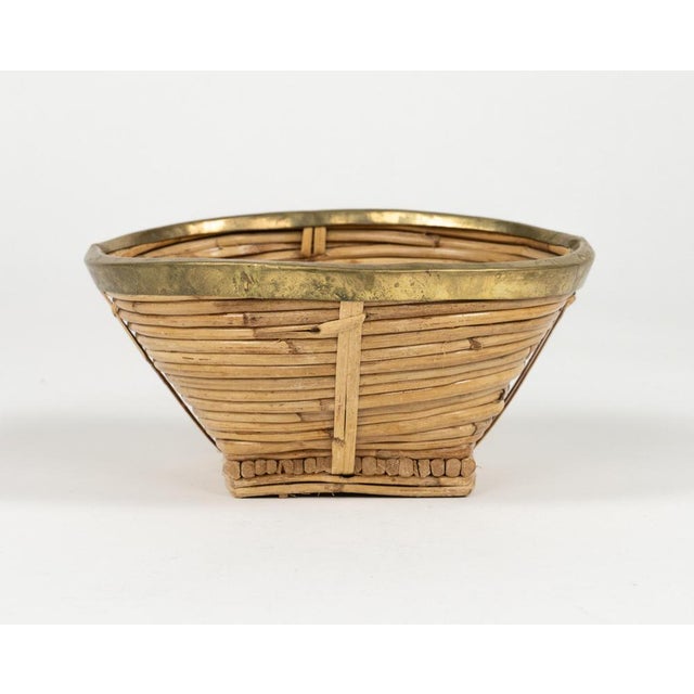 Mid-Century Bowl in Rattan, Wicker and Brass, Italy, 1970s For Sale - Image 9 of 15