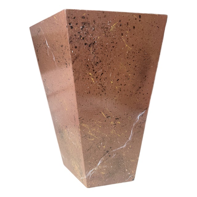 Handmade Wooden Faux Porphyry Marble Wastebasket For Sale