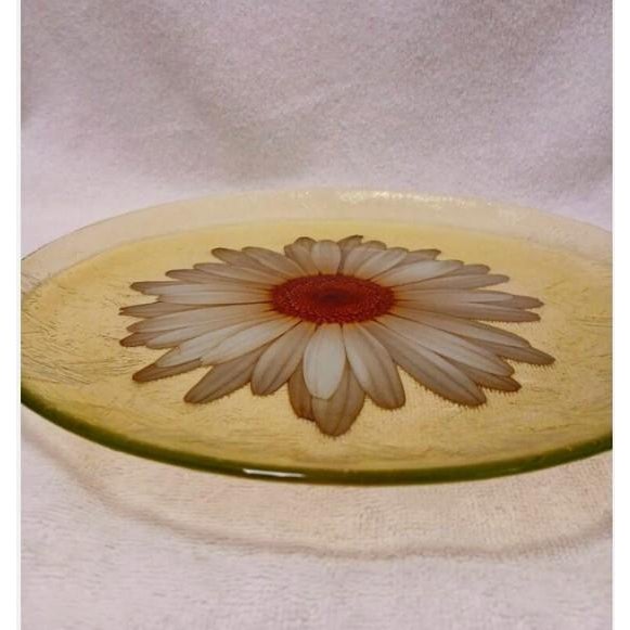 1950s Rare Orchidea Bomboniere Daisy Dinner‎ Plate Yellow Textured Clear Blown Glass Nostalgia Hippie For Sale - Image 4 of 9
