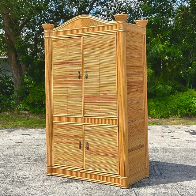 Late 20th Century Vintage Coastal Pencil Reed Armoire For Sale - Image 4 of 6