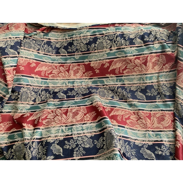 Vintage Custom Xtra Large Banket Tablecloth Heavy Jacquard Damask Fabric Floral Stripe Texture Green Red Navy Blue Tan 53”...