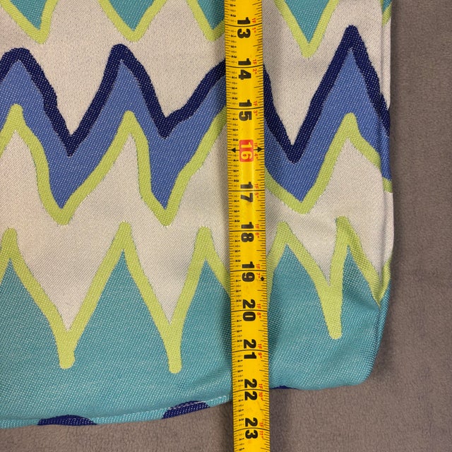 Modern Handmade Blue Chevron Wavy Designer Pillow Cover 22 in Square Made in Usa Blue For Sale - Image 3 of 8