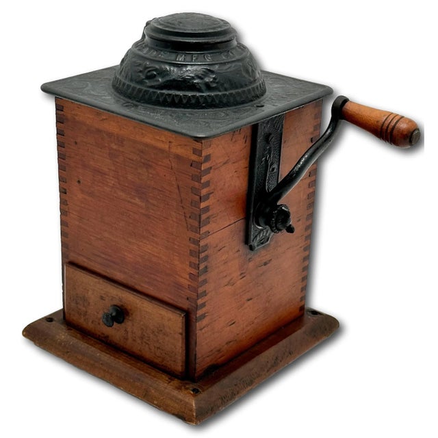 Unusual Antique American Cast Iron & Wood Hand Crank Coffee Grinder - Circa Late 19th Century For Sale - Image 10 of 18
