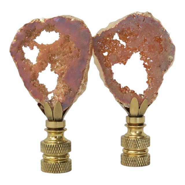 Copper and 14 Kt Gold Geode Gemstone Finials, a Pair, Gift Boxed by C. Damien Fox For Sale