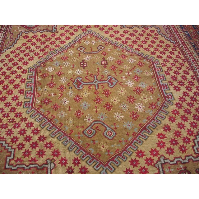 Great Camel and Claret Color With Unique Hexagonal Design Antique Smyrna Oushak Rug For Sale - Image 4 of 7