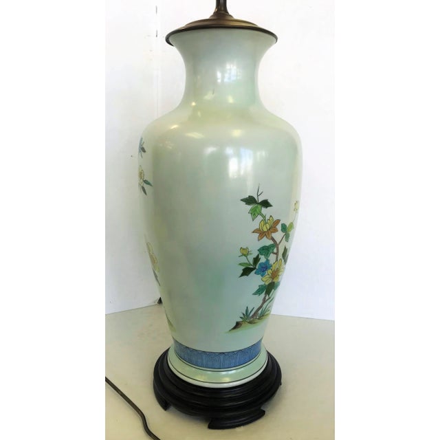 Vintage Chinoiserie Hand Painted Vase With Asian Floral Designs Table Lamp For Sale In West Palm - Image 6 of 10