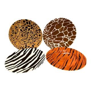 Vintge MCM Asst. Saks Fifth Avenue Porc. Animal Skin Pattern Dinner Plates-Set of 4 For Sale