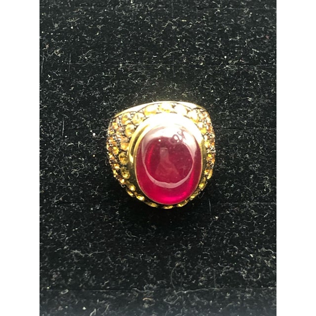 Bochic "Orient" Natural Yellow Sapphire & Ruby Cocktail Ring Set In 18K Gold & Silver Natural Cabochon Ruby - 7.50 Carat...