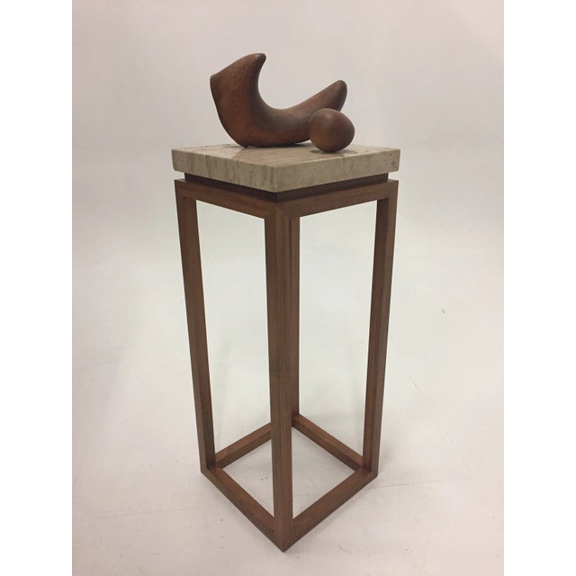 Abstract Abstract Walnut Sculpture on Travertine Base by Arthur Williams For Sale - Image 3 of 13