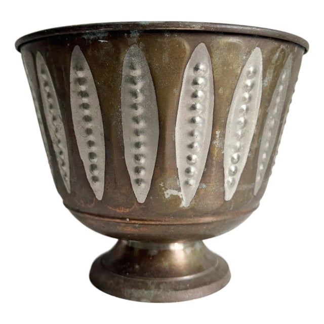 Rustic Copper and Silver Footed Cachepot For Sale