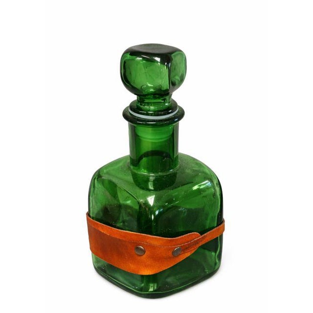 Mid 20th Century Vintage Green Glass Decanter W/Embossed Leather Horse Motif Western 1950s-1970s For Sale - Image 5 of 5