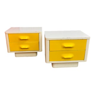 Mid 20th Century Space Age Broyhill Chapter One Yellow Nightstands a Pair For Sale