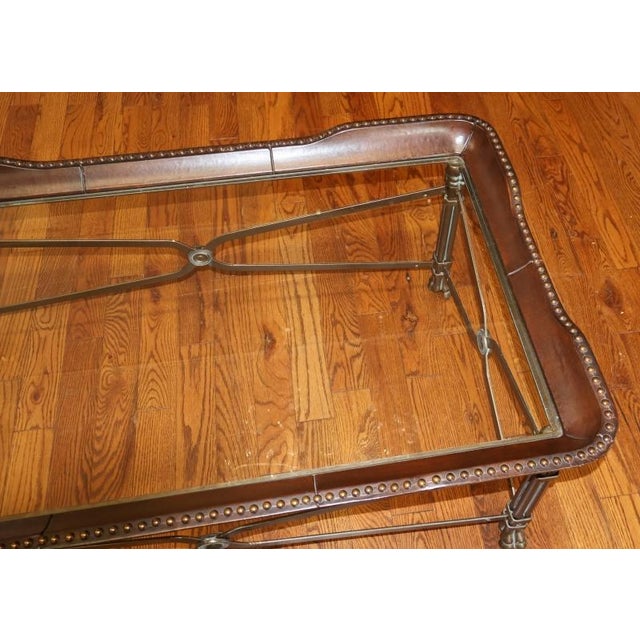 Maitland Smith Regency Style Leather Wrapped Glass Top Cocktail Coffee Table For Sale - Image 9 of 12