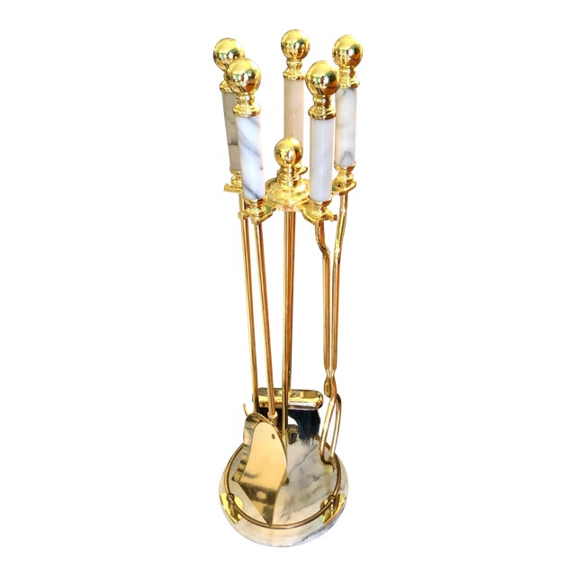 Brass & Marble Hollywood Regency Fireplace Tool Set Set of 5 Chairish