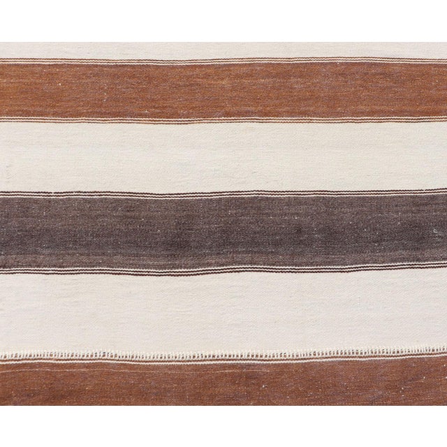 Cream Large Vintage Turkish Kilim With Vertical Stripes in Tan, Taupe, Cream and Brown For Sale - Image 8 of 13
