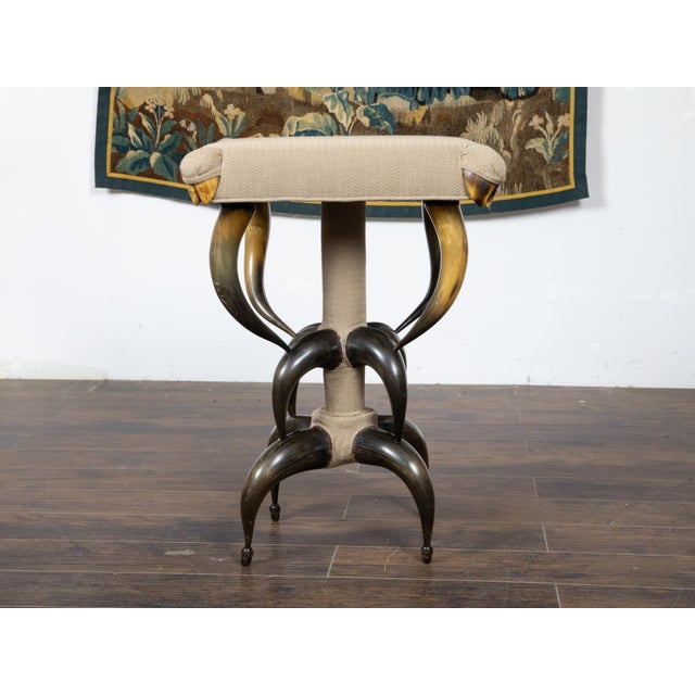 1880s American Horn Stool with Three-Tier Construction and Custom Upholstery For Sale - Image 4 of 11