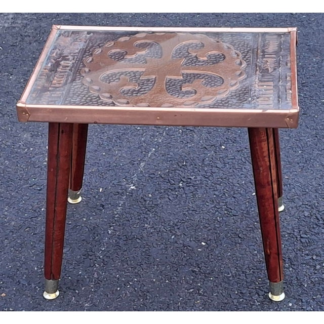 Late 20th Century Gothic Revival Style Copper Clad Wood and Brass Side Table For Sale - Image 4 of 7