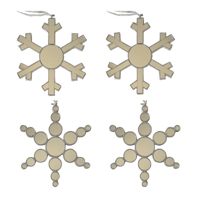 Oversized Mirrored Snowflake Wall Hangings - Set of 4 For Sale