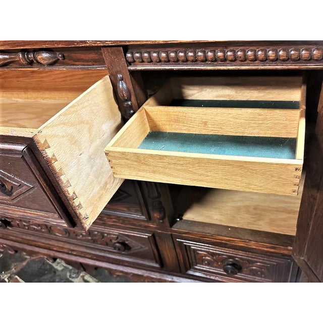 Antique Spanish Revival Oak Buffet or Credenza by J. L. Metz of Chicago