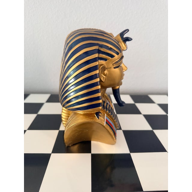 1960s Pharaoh Bust | Tutankhamun Decor Statue | Gold Blue Ancient Egypt Sculpture For Sale - Image 5 of 5