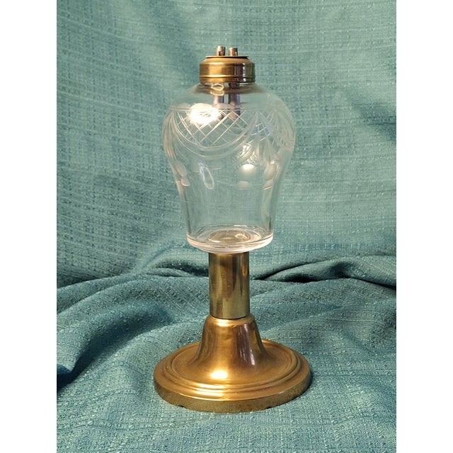 Rare 1840s Whale Oil Lamp Etched Glass Font Original Double Burner Iron Base For Sale - Image 11 of 18