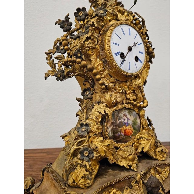 19th Century Antique French Louis XV Rocaille Style Mantle Clock For Sale - Image 5 of 13