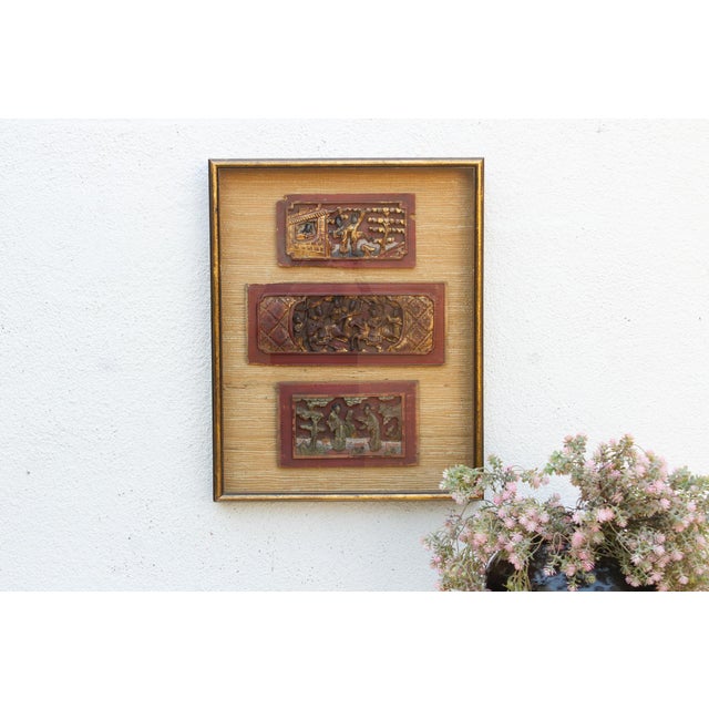 Antique Framed Carved Wood Relief Chinese Panels For Sale - Image 9 of 9