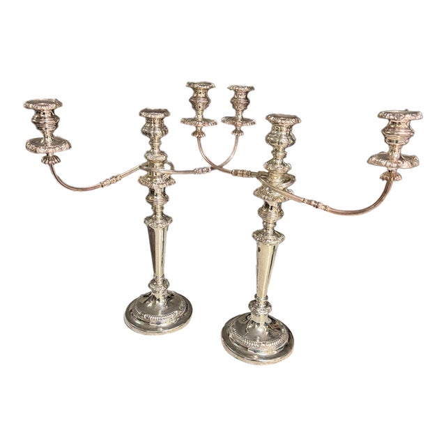 Late 18th Century Pair George III Old Sheffield Silver Plated Three Light Candelabras. For Sale